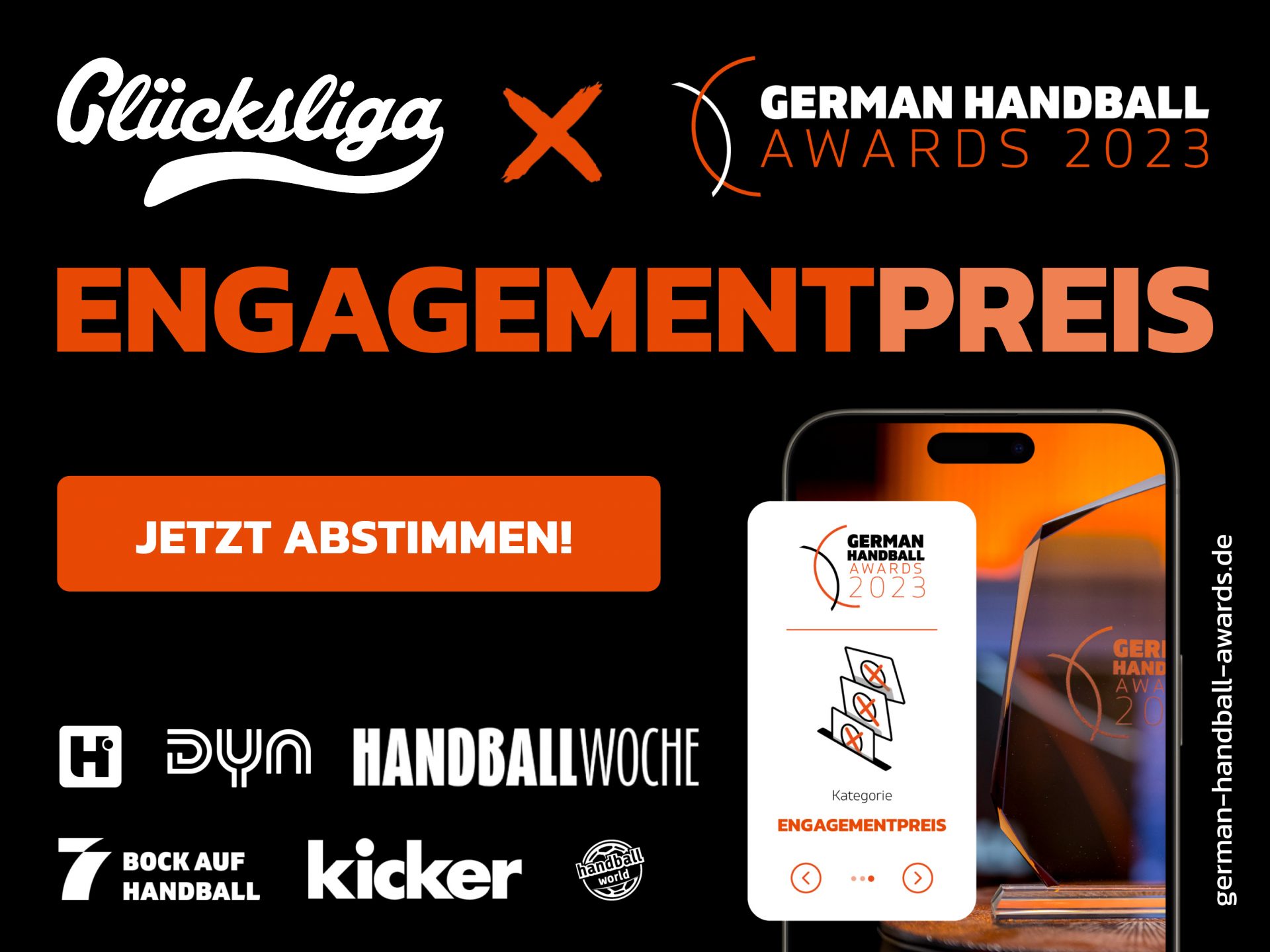 Jetzt für die Glücksliga abstimmen! Engagementpreis des German Handball Awards